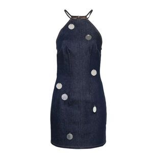 David Koma Stylish Denim Mini Dress with Silver Accents NWT
